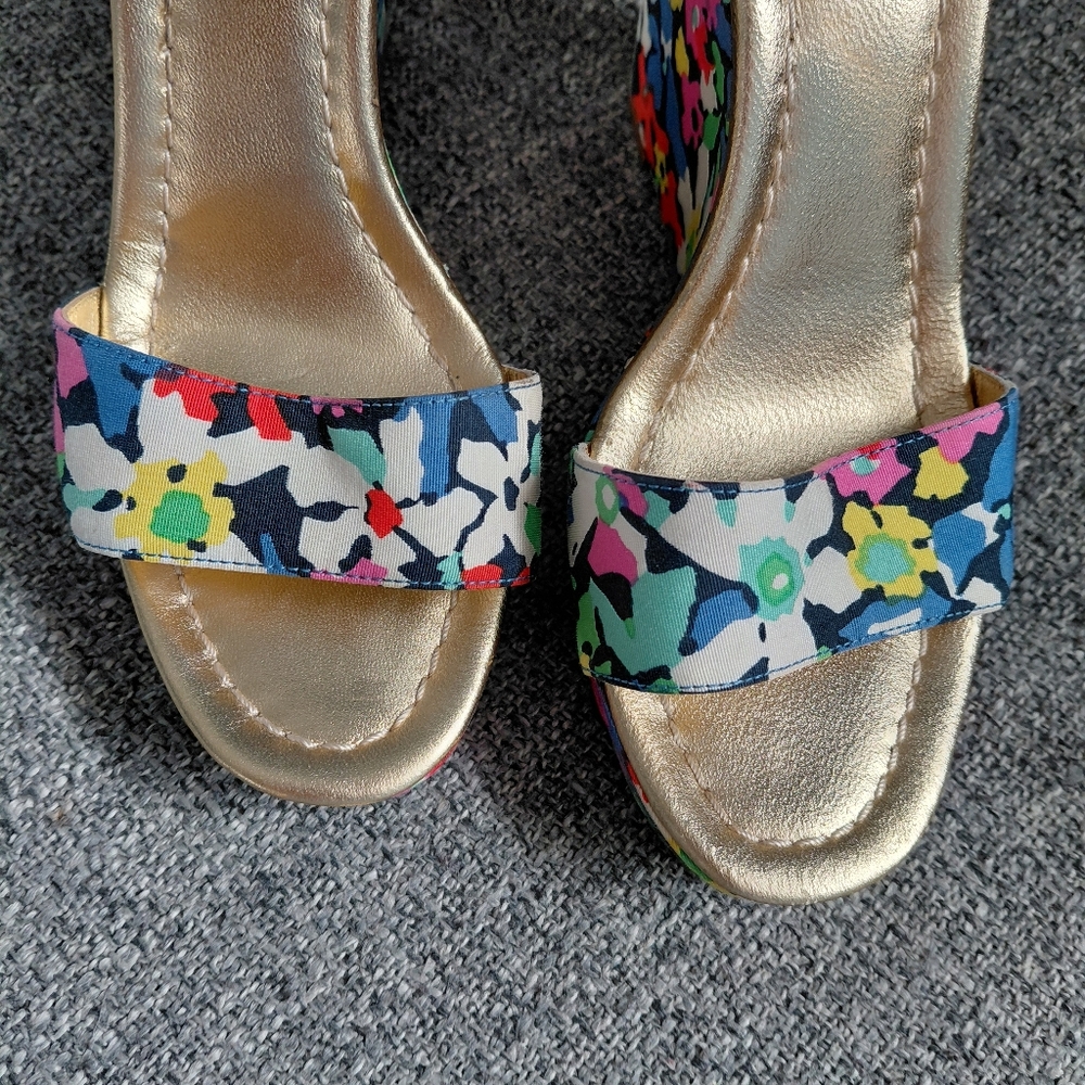 Kate Spade Floral Multicolor Dabney Wedge Heel Ankle Strap Sandals Size 7 - Picture 5 of 9